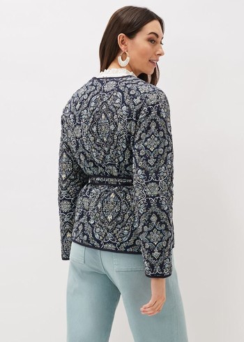 Phase Eight Polly Paisley Reversible Quilted Jackets Navy/Multicolor USA | 8970345-XL